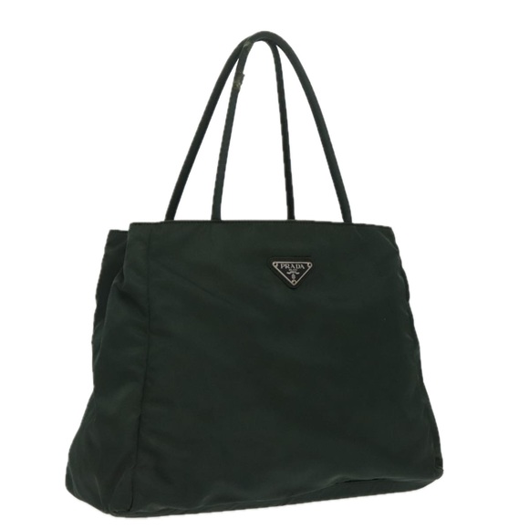 PRADA PRADA Hand Bag Nylon Khaki Silver Auth 95368 - Picture 1 of 16